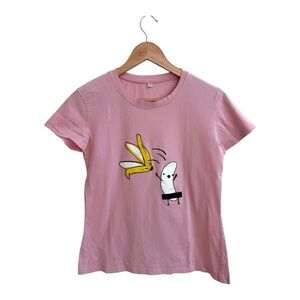 Pink Short Sleeve Funny Banana Graphic Tee Womens Size M